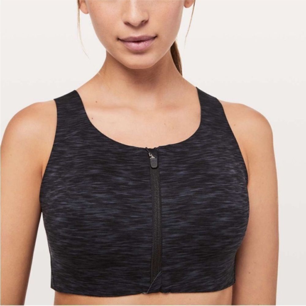 LULULEMON | Enlite Zip Front Bra Static Rain Dark Cast Black Women’s Size 34C